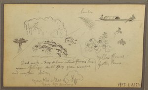Disegno, chiesa, torri; verso: figure in canoa, schizzi botanici, 1857 da Frederic Edwin Church