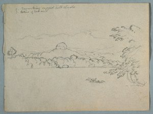 Disegno, Paesaggio montano sudamericano coperto di nuvole visto accanto a una baia, parte 1, 1853, probabilmente maggio da Frederic Edwin Church