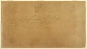 Disegno, vulcano Cotapaxi in eruzione dietro le catene montuose, Ecuador, 1857 da Frederic Edwin Church
