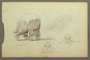 Disegno, Carro coperto, tre studi di donna, forse 1868 da Frederic Edwin Church