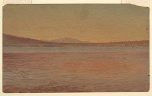 Disegno, vista distante dei monti Katahdin e Traveller dal lago Millinocket, 1870-80