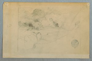Disegno, veduta distante del vulcano Sangay in eruzione, Ecuador, 1857-62 da Frederic Edwin Church