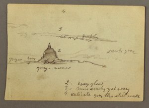 Disegno, Veduta distante della cupola della Basilica di San Pietro, Roma, Italia, gennaio 1869