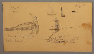 Disegno, Cane, studi di barca a vela, ancora, scogliere, forse 8 luglio 1859 da Frederic Edwin Church