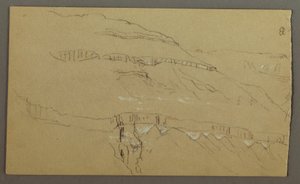 Disegno, Valle di El Yemen, Arabia: Parete rocciosa con la parte superiore che ricorda una fila di colonne, 20 febbraio 1868