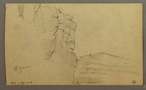 Disegno, Valle di El Yemen, Arabia: Parete rocciosa con la parte superiore che ricorda una fila di colonne, 20 febbraio 1868 da Frederic Edwin Church
