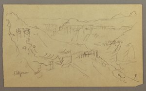 Disegno, Valle di El Yemen, Arabia: Veduta di una valle tortuosa con una carovana, 20 febbraio 1868 da Frederic Edwin Church