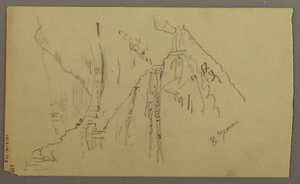 Disegno, Valle di El Yemen, Arabia: Veduta di una valle tortuosa con una carovana, 20 febbraio 1868