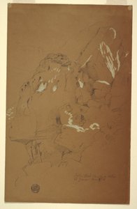 Disegno, masso caduto su detriti, El Yemen, 2 marzo 1868 da Frederic Edwin Church
