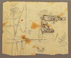 Disegno, schizzi di figure; verso: libreria, 1853