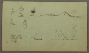 Disegno, studi di figure, barca a vela, studi architettonici, forse 1868 da Frederic Edwin Church