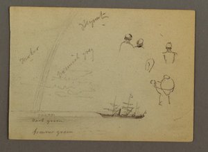 Disegno, Studi di figure, Veliero, Arcobaleno, forse 1868 da Frederic Edwin Church