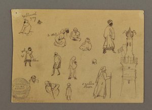 Disegno, Figure e una torre di segnalazione, Egitto, forse 1868