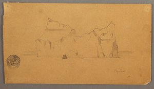 Disegno, Iceberg galleggiante con barca a vela, forse 1859 da Frederic Edwin Church