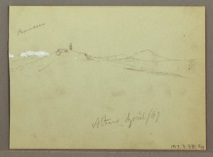 Disegno, Gregge di pecore e pastore, catene montuose innevate, aprile 1869 da Frederic Edwin Church