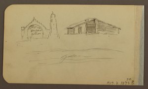Disegno, giardino, casa, Cuautla; verso: chiesa, fienile, Cuautla, febbraio 1885 da Frederic Edwin Church