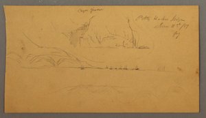 Disegno, porto, barche a vela, montagne, 21 giugno 1859 da Frederic Edwin Church