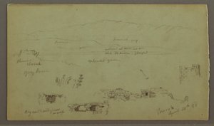 Disegno, catena di colline attraverso la pianura, rovine, 28 aprile 1868 da Frederic Edwin Church