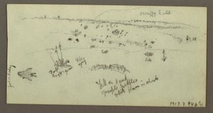 Disegno, collina, arbusto, figura, studi sul cammello, forse 1868