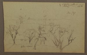 Disegno, Colline, alberi, sole basso, 1867 da Frederic Edwin Church