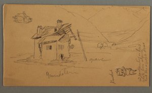 Disegno, Casa di Hlaf nella valle, due figure, 1868