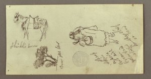 Disegno, cavallo, figura di spalle, alberi, forse 1868 da Frederic Edwin Church