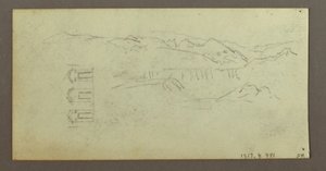 Disegno, cavallo, figura di spalle, alberi, forse 1868 da Frederic Edwin Church