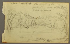 Disegno, stagno di Htakie () delimitato da alberi, 1845 da Frederic Edwin Church