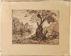 Disegno, Paesaggio fluviale immaginario, 1870-73 ca. da Frederic Edwin Church