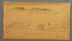 Disegno, isola al largo del porto di Henly e due iceberg galleggianti, 16 luglio 1859 da Frederic Edwin Church