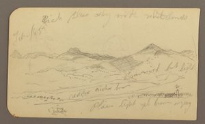 Disegno, Paesaggio, case; verso: cima dell