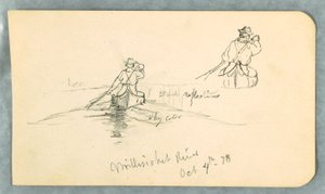 Disegno, uomo che pagaia una canoa sul fiume Millinoket [sic], 4 ottobre 1878 da Frederic Edwin Church