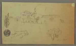 Disegno, Moschea ed edifici adiacenti, alberi, 4 aprile 1868