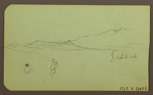Disegno, Paesaggio montano; verso: Paesaggio montano, figura, 1883