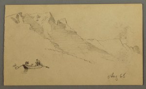 Disegno, Cime di montagna, due figure in una barca a remi, agosto 1868 da Frederic Edwin Church