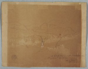 Disegno, Paesaggio montuoso con cascata, vicino a Tuquerres, Colombia, agosto 1853 da Frederic Edwin Church