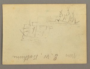 Disegno, nome scritto, velieri, forse 1868 da Frederic Edwin Church