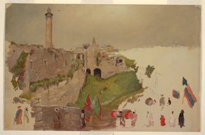 Disegno, corteo che entra in città, Giaffa, inizio marzo 1868