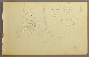 Disegno, studio di piante, volti, forse 1844