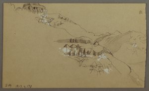 Disegno, parte destra di uno schizzo della valle di El Yemen, Arabia: Vista da lontano, 20 febbraio 1868 da Frederic Edwin Church