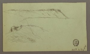 Disegno, Rovine circondate da mura, tende, due studi di figure, 28 aprile 1868