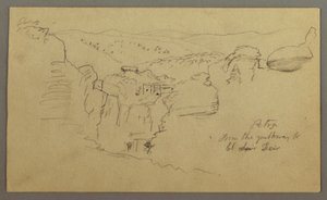 Disegno, schizzo. Veduta di Khirbet en Wasara "Petra / dalla strada che porta a / El Deir", forse 1868, 26 febbraio da Frederic Edwin Church