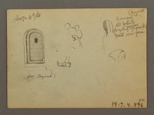 Disegno, schizzi di una struttura a cupola, di una nave e di una casa signorile, gennaio 1868