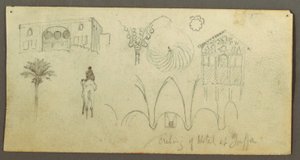 Disegno, casa signorile, figura a cavallo di un cammello, studi architettonici, palma, forse 1868 da Frederic Edwin Church