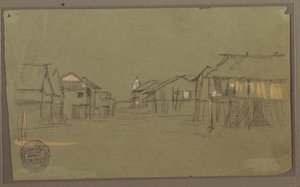 Disegno, strada che conduce a una chiesa, Guayaquil, Ecuador, maggio 1857 da Frederic Edwin Church