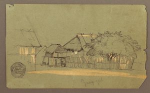 Disegno, strada con case, Guayaquil, Ecuador, maggio 1857 da Frederic Edwin Church