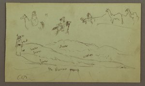 Disegno, Studi di figure su asini e asini, figura su collina, forse 1868