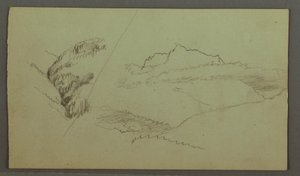 Disegno, Vetta che si erge sopra le nuvole, valle stretta, forse 1868