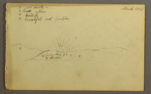 Disegno, Sole che tramonta dietro le basse colline, 1845 da Frederic Edwin Church