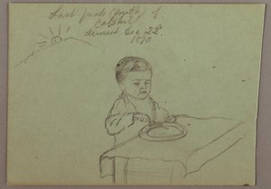 Disegno, tramonto, bambino che mangia, 22 dicembre 1870